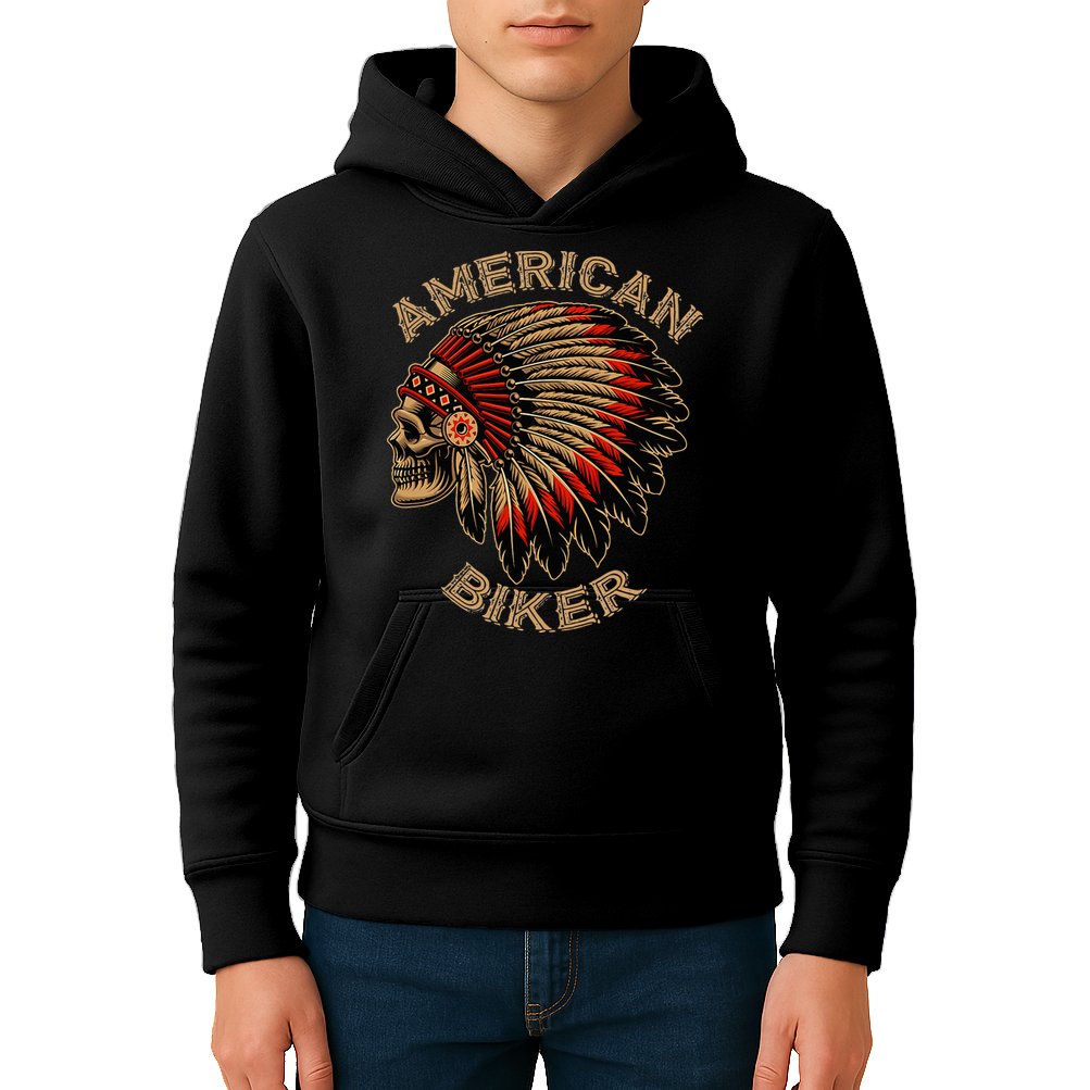 Skull Native Indian Vintage American Motorcycle Kids Hoodie