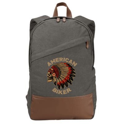 Skull Native Indian Vintage American Motorcycle Cotton Canvas Backpack