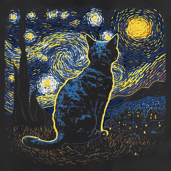 Starry Night Inspired Cat Gifts Funny Cat 7 Panel Mesh Trucker Snapback Hat