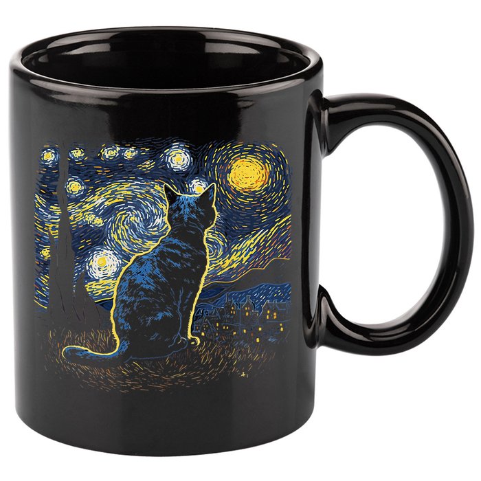 Starry Night Inspired Cat Gifts Funny Cat 11oz C Handle Ceramic Mug