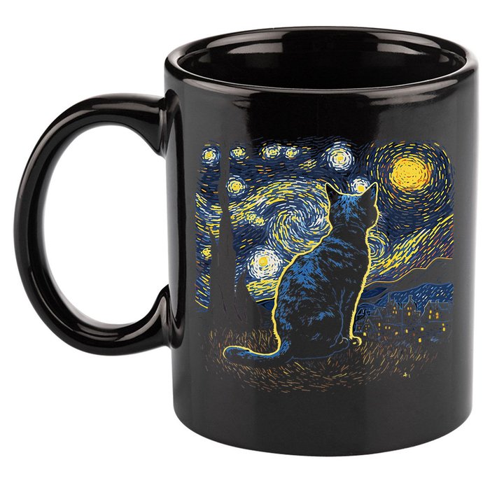 Starry Night Inspired Cat Gifts Funny Cat 11oz C Handle Ceramic Mug