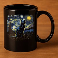 Starry Night Inspired Cat Gifts Funny Cat 11oz C Handle Ceramic Mug