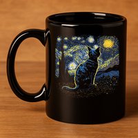 Starry Night Inspired Cat Gifts Funny Cat 11oz C Handle Ceramic Mug