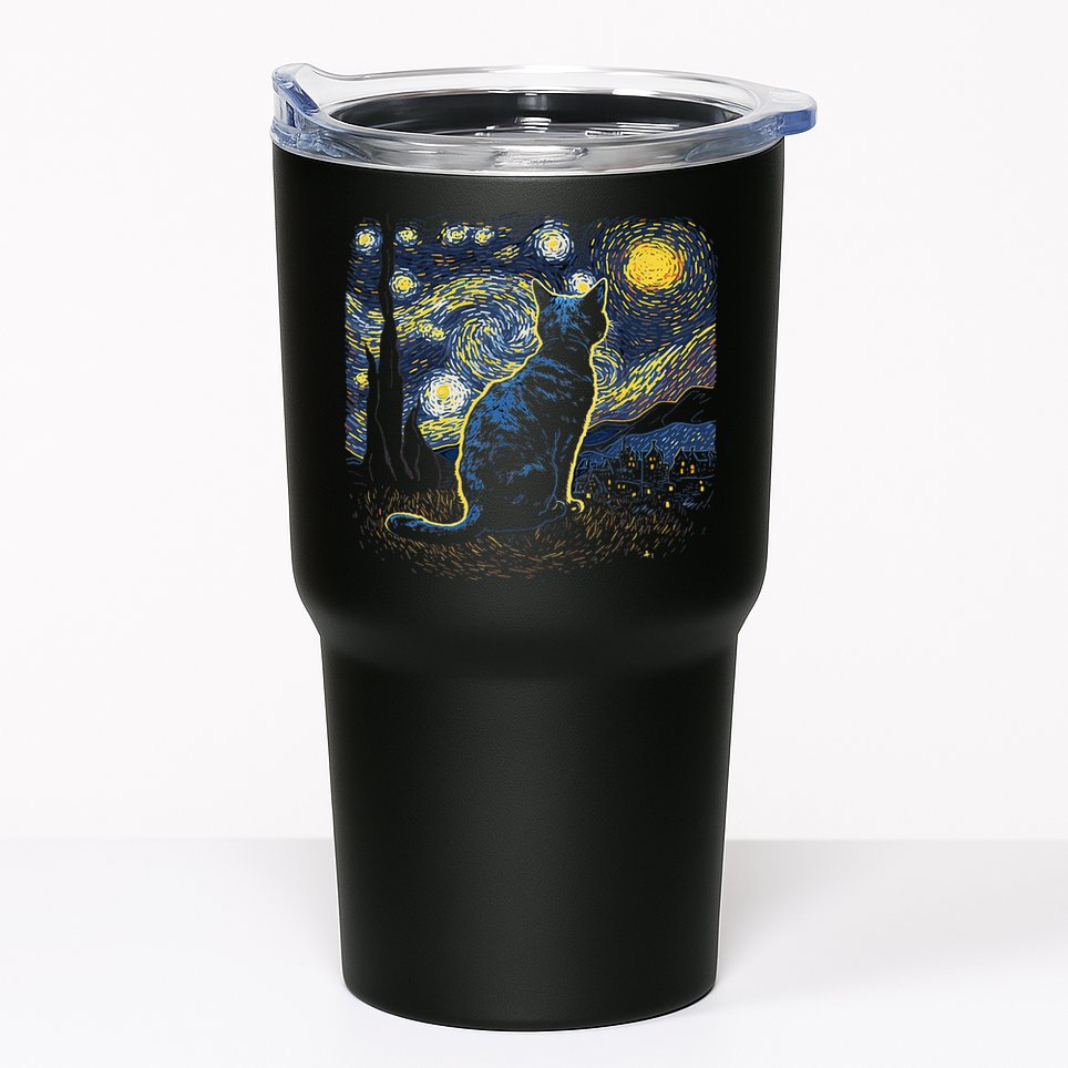 Starry Night Inspired Cat Gifts Funny Cat Tumbler