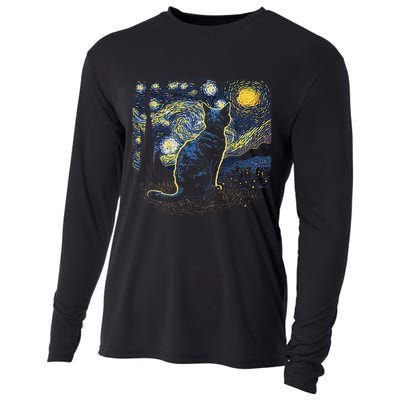 Starry Night Inspired Cat Gifts Funny Cat Cooling Performance Long Sleeve Crew