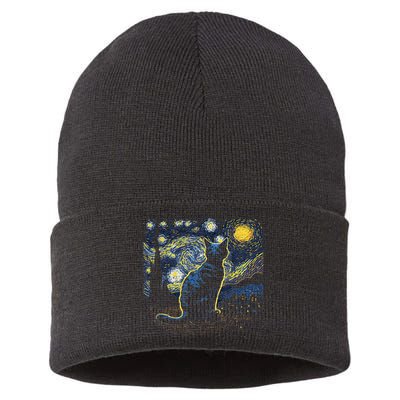 Starry Night Inspired Cat Gifts Funny Cat Sustainable Knit Beanie