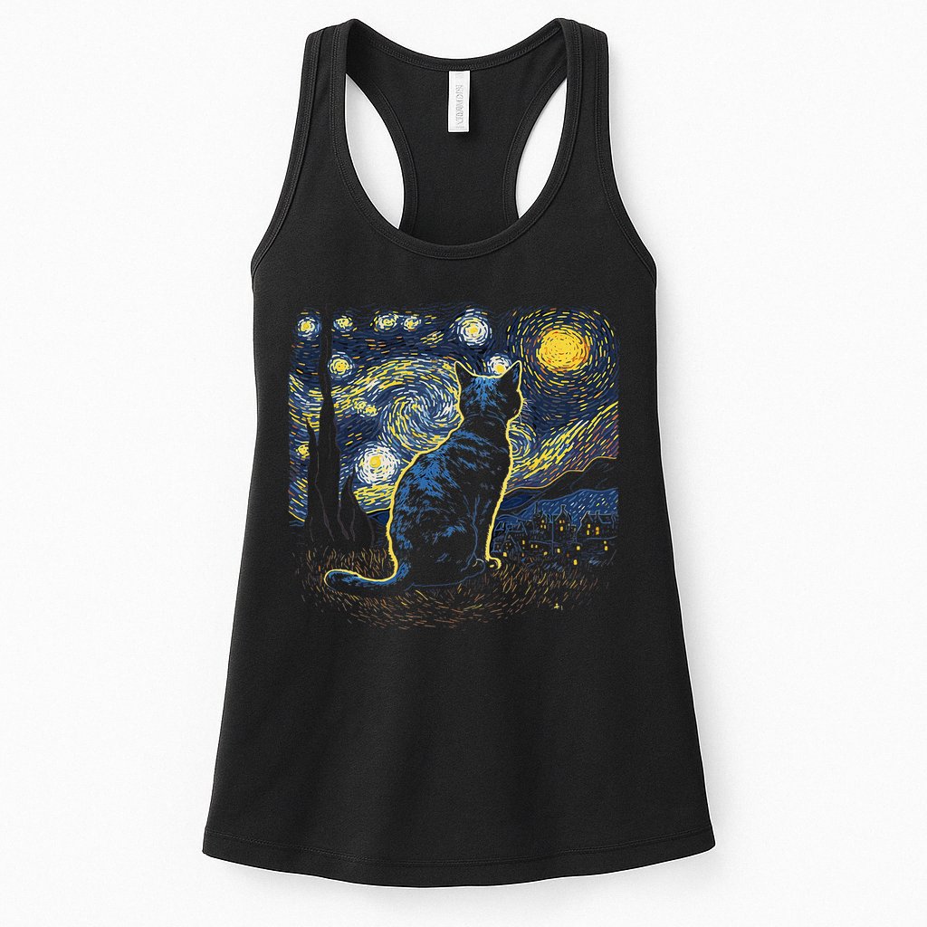Starry Night Inspired Cat Gifts Funny Cat Womens Tank Top