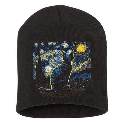 Starry Night Inspired Cat Gifts Funny Cat Short Acrylic Beanie