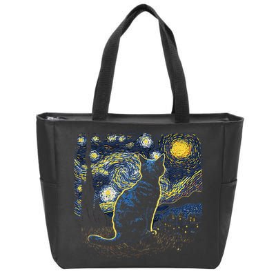 Starry Night Inspired Cat Gifts Funny Cat Zip Tote Bag