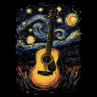 Starry Night Inspired Acoustic Guitar Impact Tech Backpack