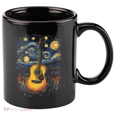 Starry Night Inspired Acoustic Guitar 11oz C Handle Ceramic Mug