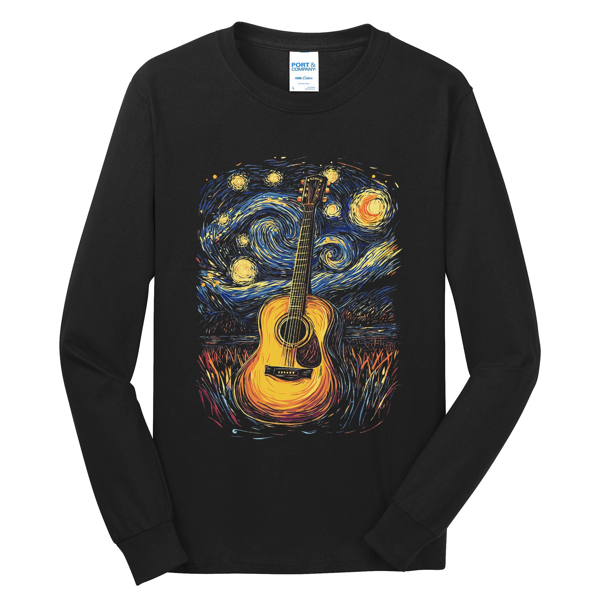 Starry Night Inspired Acoustic Guitar Tall Long Sleeve T-Shirt