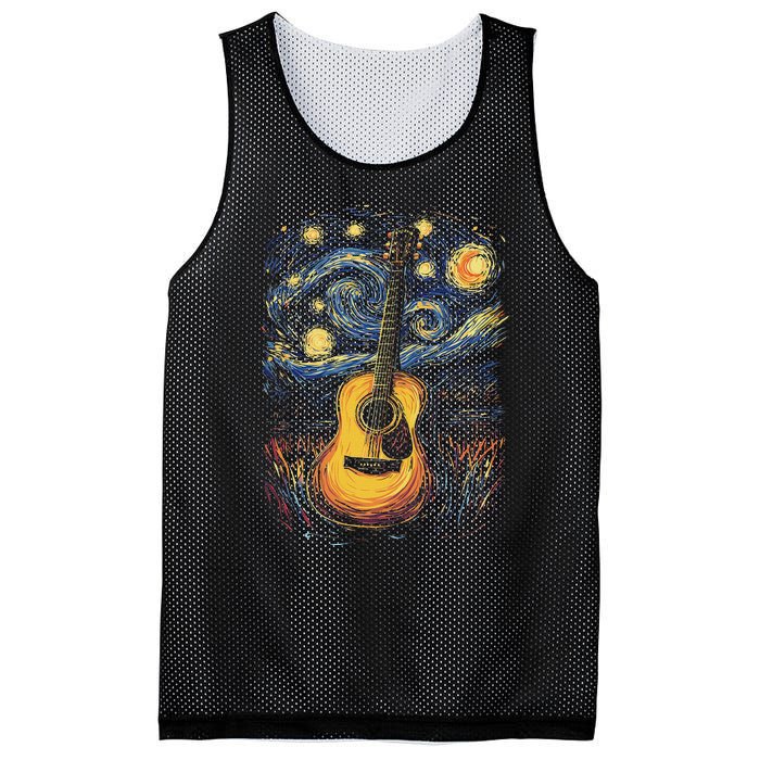 Starry Night Inspired Acoustic Guitar Mesh Reversible Basketball Jersey Tank