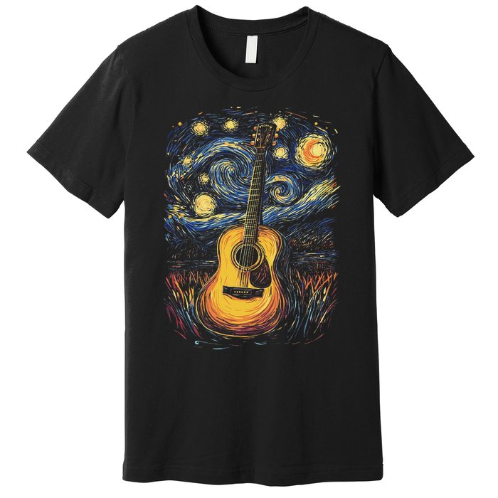 Starry Night Inspired Acoustic Guitar Premium T-Shirt