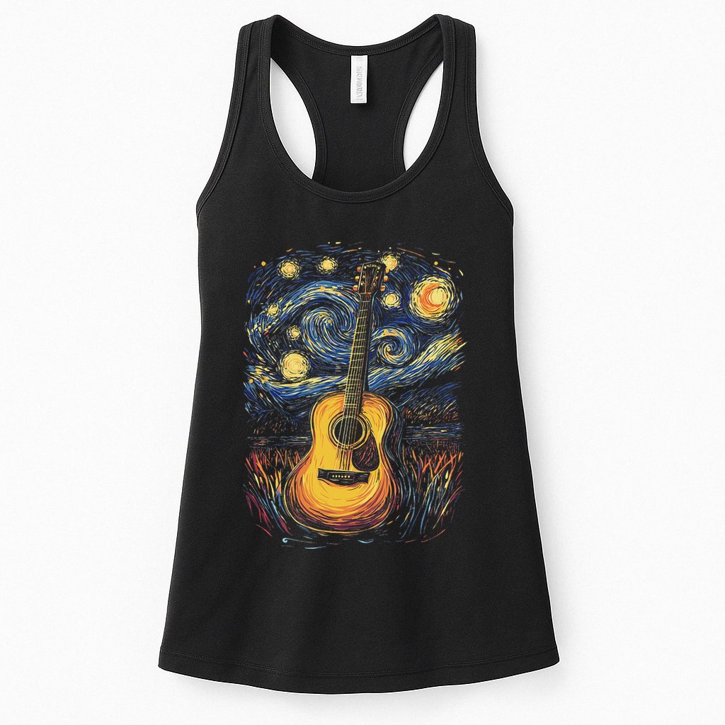 Starry Night Inspired Acoustic Guitar Womens Tank Top