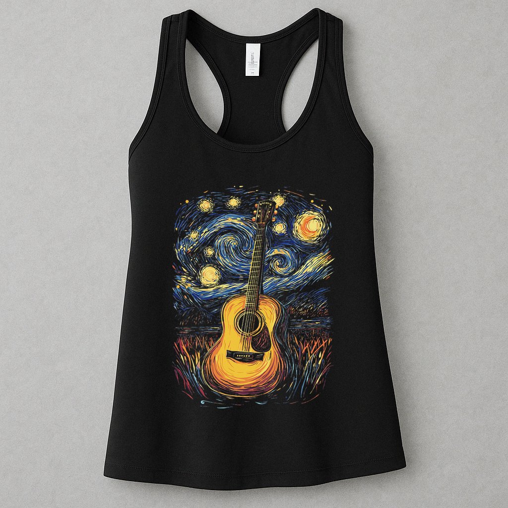 Starry Night Inspired Acoustic Guitar Womens Tank Top