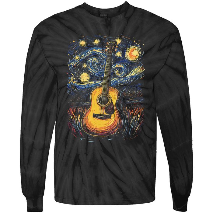 Starry Night Inspired Acoustic Guitar Tie-Dye Long Sleeve Shirt