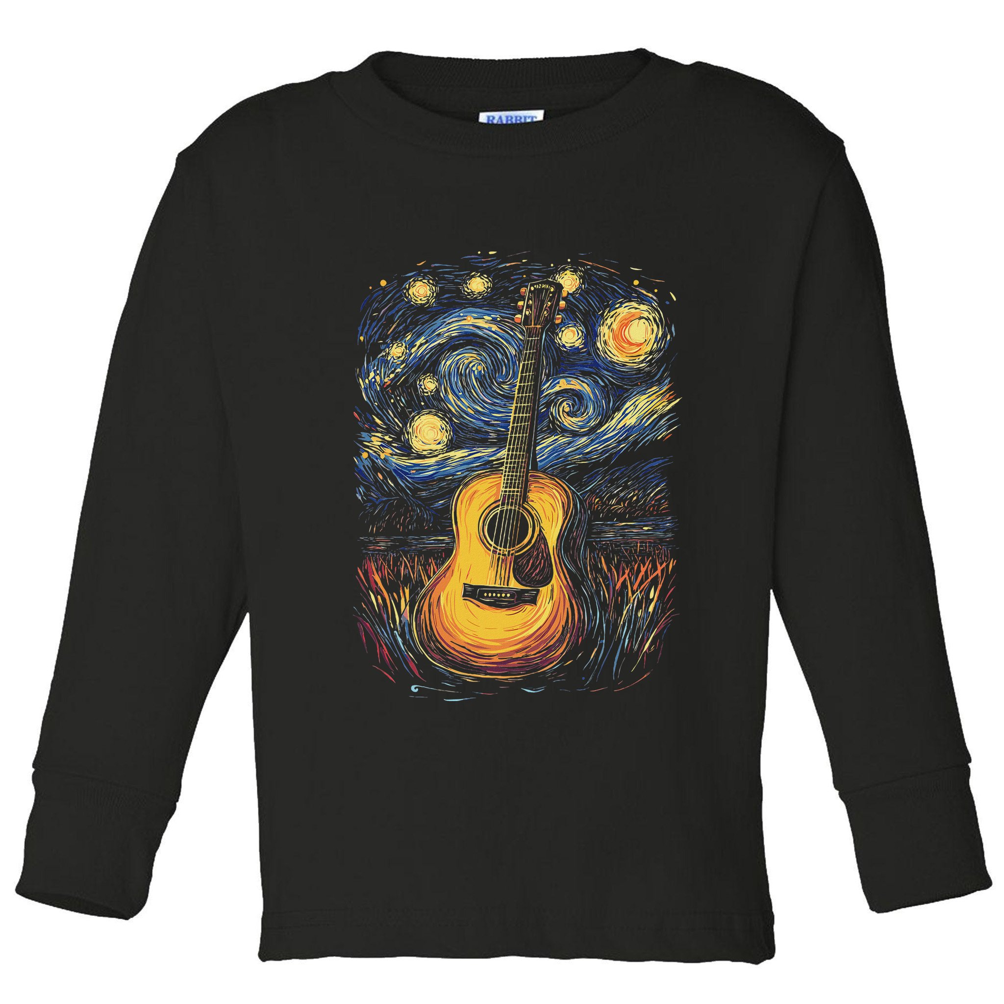 Starry Night Inspired Acoustic Guitar Toddler Long Sleeve Shirt