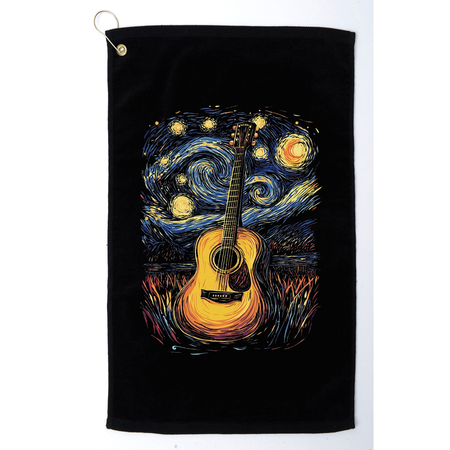 Starry Night Inspired Acoustic Guitar Golf Towel