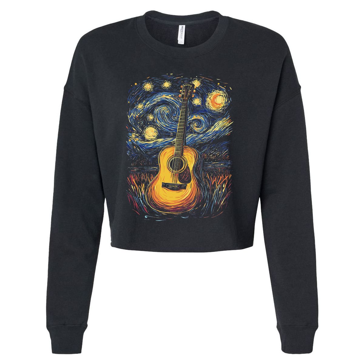 Starry Night Inspired Acoustic Guitar Cropped Pullover Crew