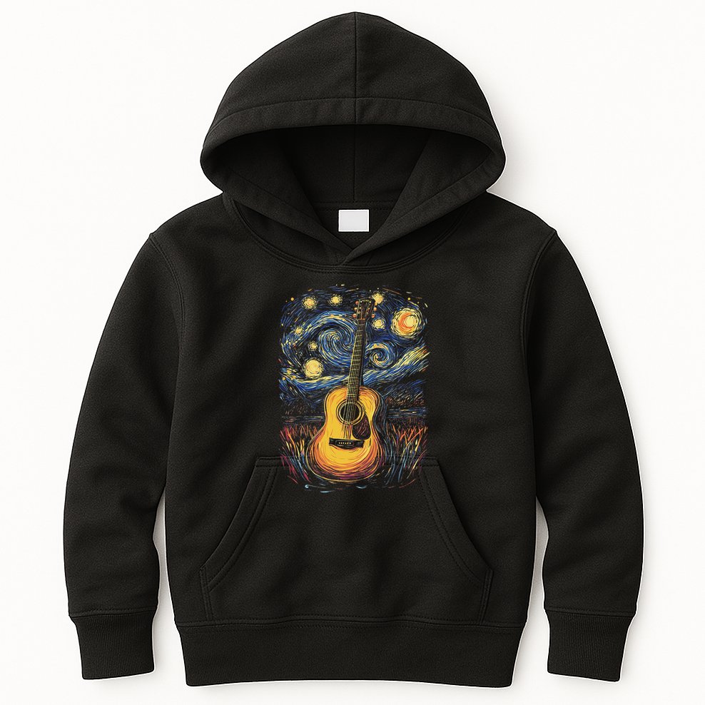 Starry Night Inspired Acoustic Guitar Kids Hoodie