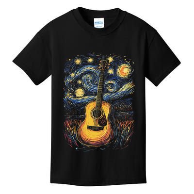 Starry Night Inspired Acoustic Guitar Kids T-Shirt