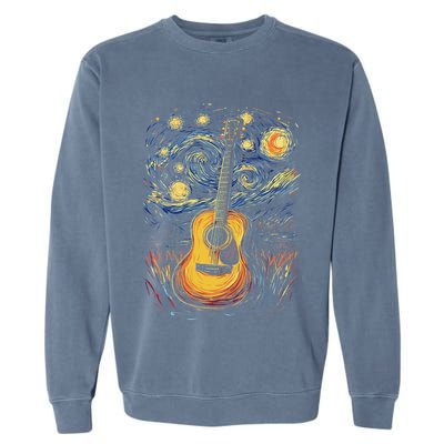 Starry Night Inspired Acoustic Guitar Garment-Dyed Sweatshirt