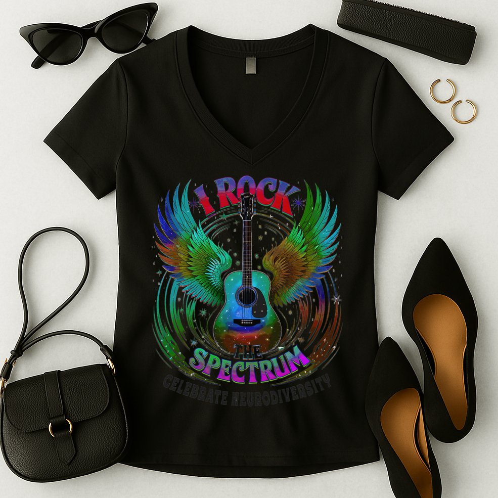 Spectrum Neurodiversity I ROCK THE SPECTRUM Autism Mom Women's V-Neck T-Shirt