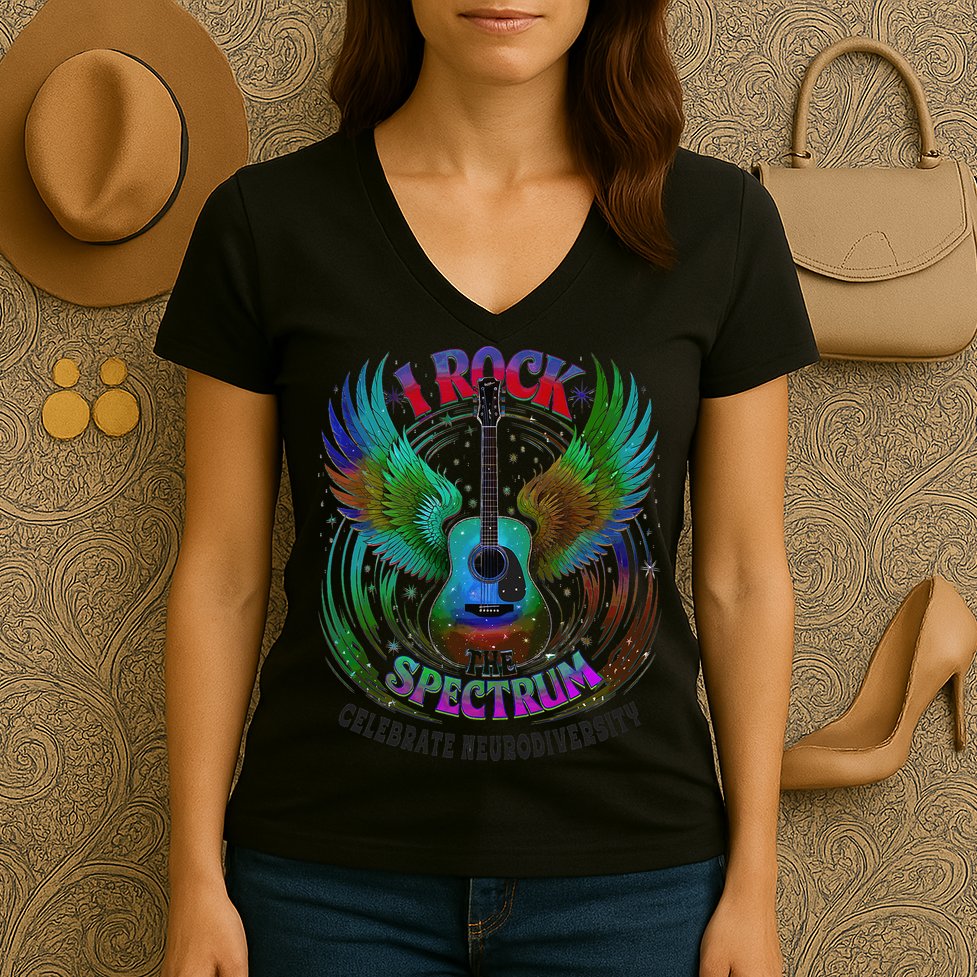 Spectrum Neurodiversity I ROCK THE SPECTRUM Autism Mom Women's V-Neck T-Shirt