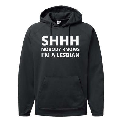 Shhh Nobody Knows IM A Lesbian Performance Fleece Hoodie