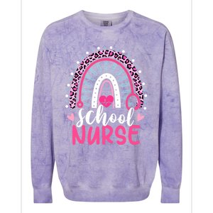 School Nurse Leopard Print Boho Rainbow Nurses Week Cute Gift Colorblast Crewneck Sweatshirt