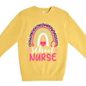 School Nurse Leopard Print Boho Rainbow Nurses Week Cute Gift Premium Crewneck Sweatshirt