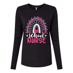 School Nurse Leopard Print Boho Rainbow Nurses Week Cute Gift Womens Cotton Relaxed Long Sleeve T-Shirt