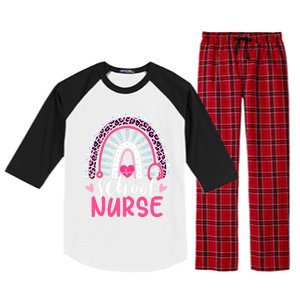 School Nurse Leopard Print Boho Rainbow Nurses Week Cute Gift Raglan Sleeve Pajama Set