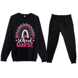 School Nurse Leopard Print Boho Rainbow Nurses Week Cute Gift Premium Crewneck Sweatsuit Set