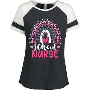 School Nurse Leopard Print Boho Rainbow Nurses Week Cute Gift Enza Ladies Jersey Colorblock Tee