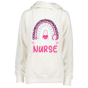 School Nurse Leopard Print Boho Rainbow Nurses Week Cute Gift Womens Funnel Neck Pullover Hood