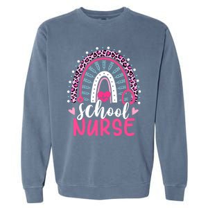 School Nurse Leopard Print Boho Rainbow Nurses Week Cute Gift Garment-Dyed Sweatshirt