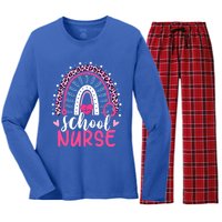 School Nurse Leopard Print Boho Rainbow Nurses Week Cute Gift Women's Long Sleeve Flannel Pajama Set 