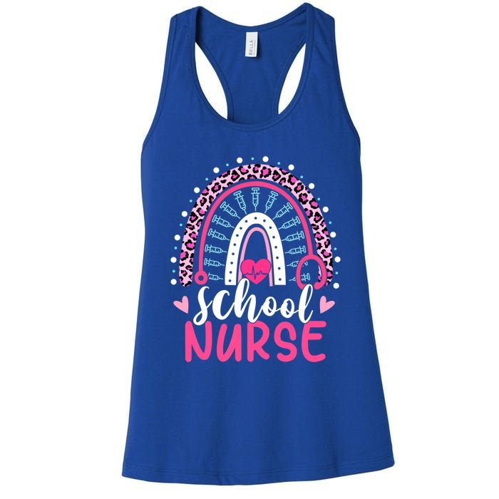 School Nurse Leopard Print Boho Rainbow Nurses Week Cute Gift Women's Racerback Tank