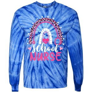 School Nurse Leopard Print Boho Rainbow Nurses Week Cute Gift Tie-Dye Long Sleeve Shirt