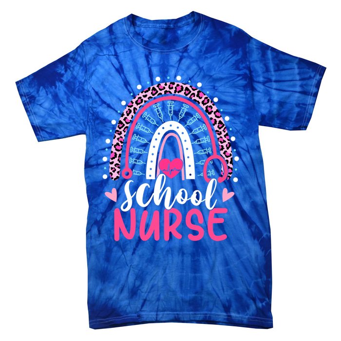 School Nurse Leopard Print Boho Rainbow Nurses Week Cute Gift Tie-Dye T-Shirt