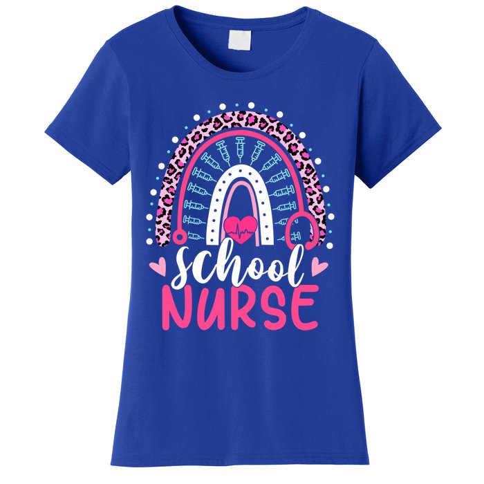 School Nurse Leopard Print Boho Rainbow Nurses Week Cute Gift Women's T-Shirt