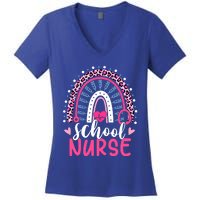 School Nurse Leopard Print Boho Rainbow Nurses Week Cute Gift Women's V-Neck T-Shirt