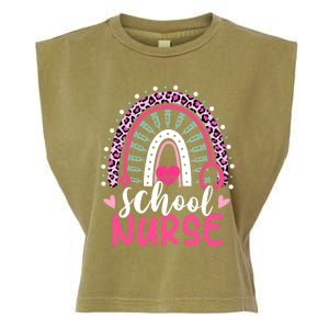 School Nurse Leopard Print Boho Rainbow Nurses Week Cute Gift Garment-Dyed Women's Muscle Tee