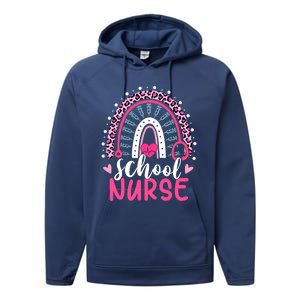 School Nurse Leopard Print Boho Rainbow Nurses Week Cute Gift Performance Fleece Hoodie