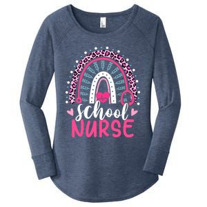 School Nurse Leopard Print Boho Rainbow Nurses Week Cute Gift Women's Perfect Tri Tunic Long Sleeve Shirt