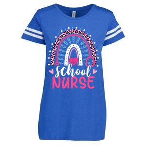 School Nurse Leopard Print Boho Rainbow Nurses Week Cute Gift Enza Ladies Jersey Football T-Shirt