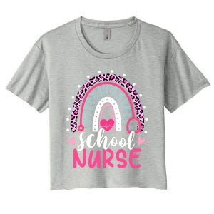 School Nurse Leopard Print Boho Rainbow Nurses Week Cute Gift Women's Crop Top Tee