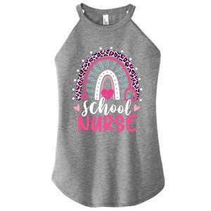 School Nurse Leopard Print Boho Rainbow Nurses Week Cute Gift Women's Perfect Tri Rocker Tank